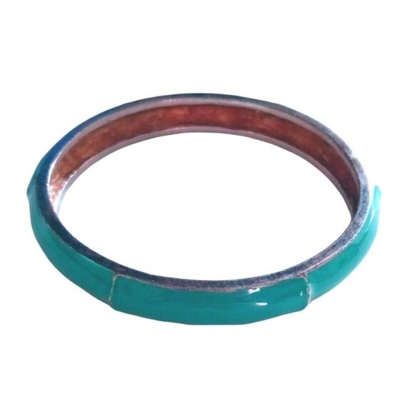 Blue Enamel Bangle Bracelet All Around Segments Silver Tone Summer Fash - Picture 1 of 4